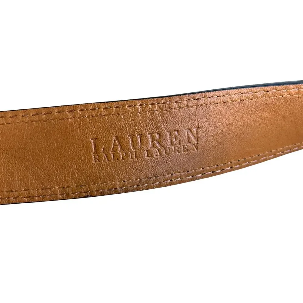 Lauren Ralph Lauren Black Suede Leather Belt Solid Brass Oval Buckle Size Medium